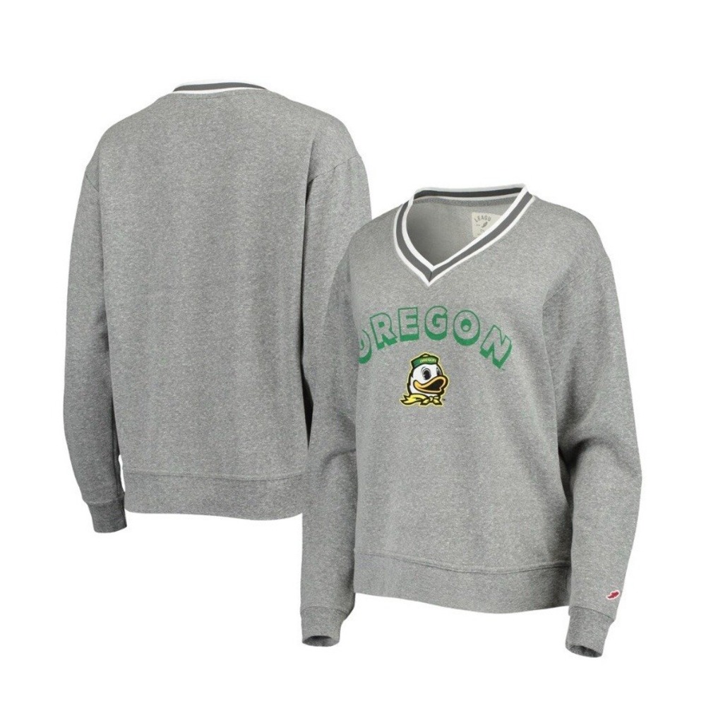 Oregon Ducks Women's L League Collegiate Wear‎ Heathered Gray V-neck Sweatshirt